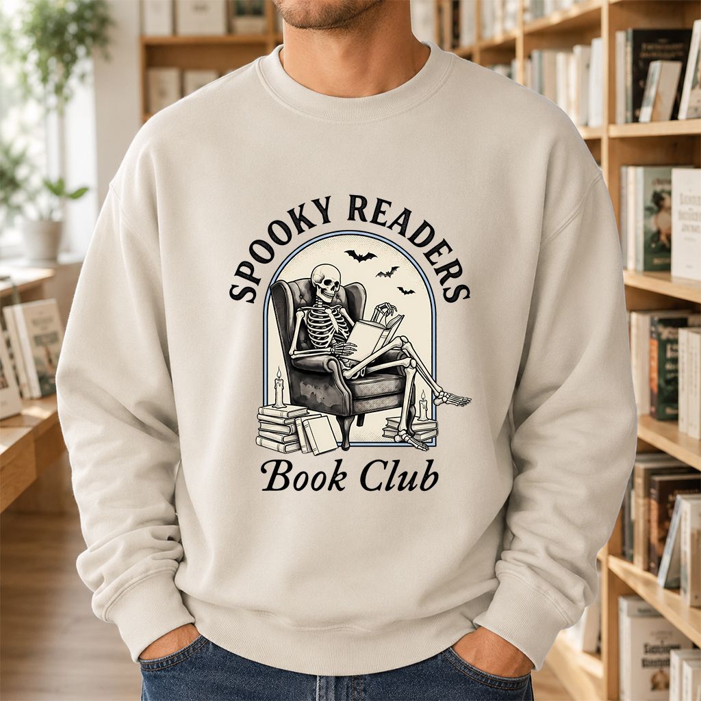 Spooky Readers Book Club Printed Sweatshirt | Halloween Book Lover Gift Sand