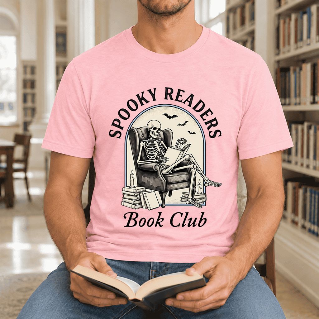Spooky Readers Book Club Ultra-Soft Cotton T-Shirt | Halloween Book Lover Gift Pink
