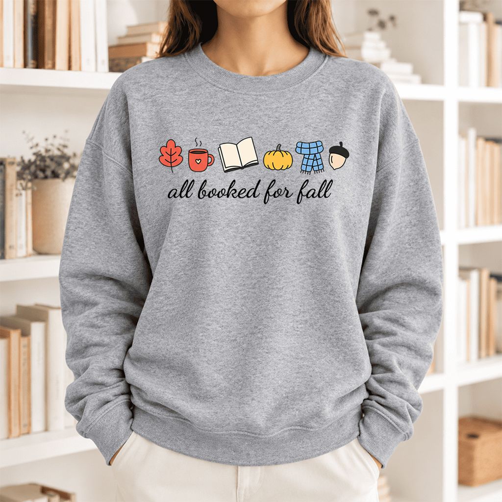 All Booked For Fall Softstyle Sweatshirt | Cozy Book Lover Gift Sport Grey