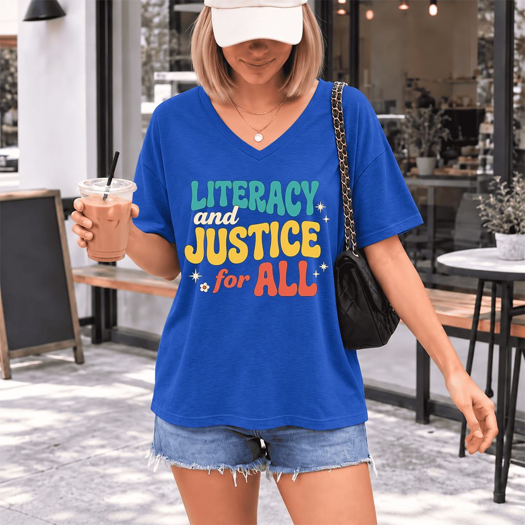 Literacy And Justice For All Ultra-Soft V-Neck | Banned Books Book Lover Gift True Royal