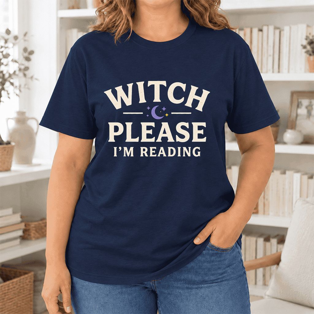 Witch Please I'm Reading Ultra-Soft Cotton T-Shirt | Cozy Halloween Reader Gift Navy