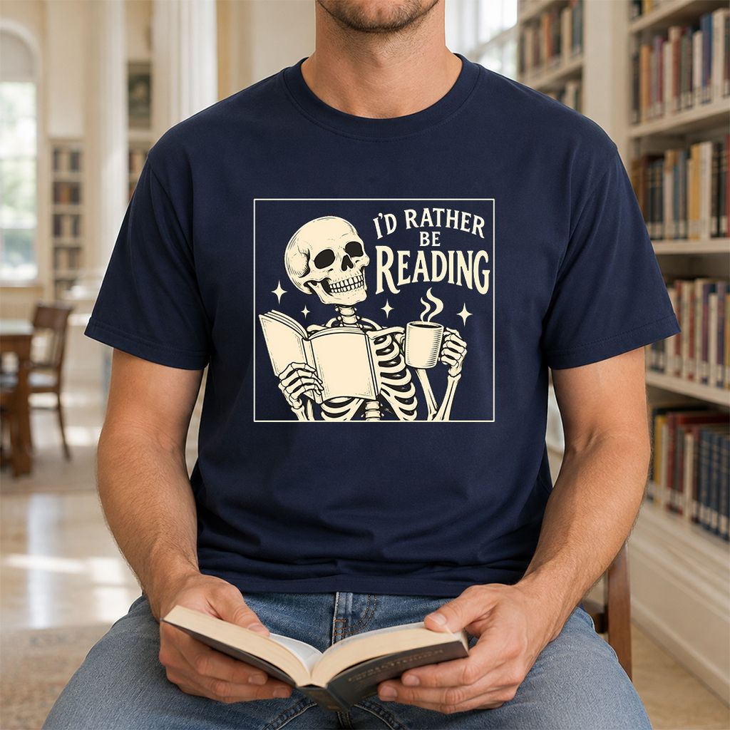 I'd Rather Be Reading Printed T-Shirt | Evergreen Book Lover Gift Navy