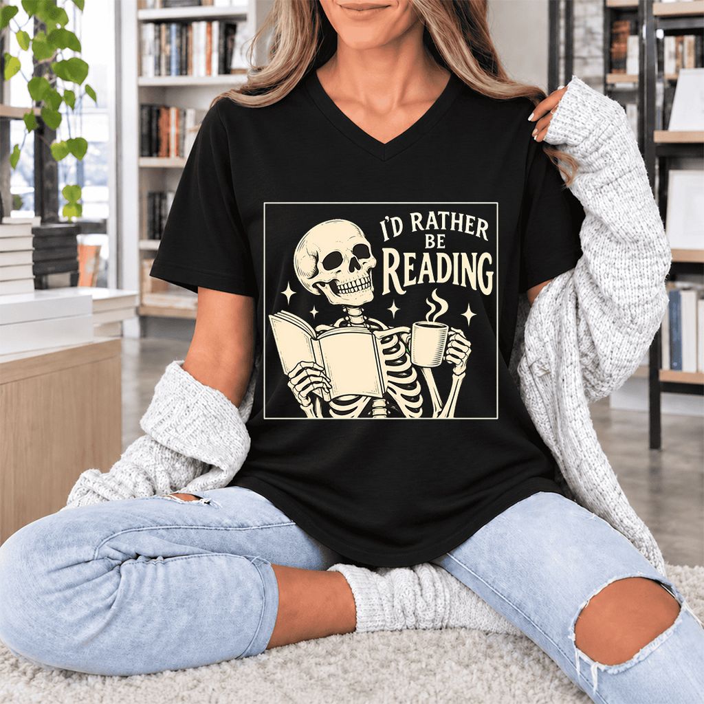 I'd Rather Be Reading Ultra-Soft V-Neck | Evergreen Book Lover Gift Black