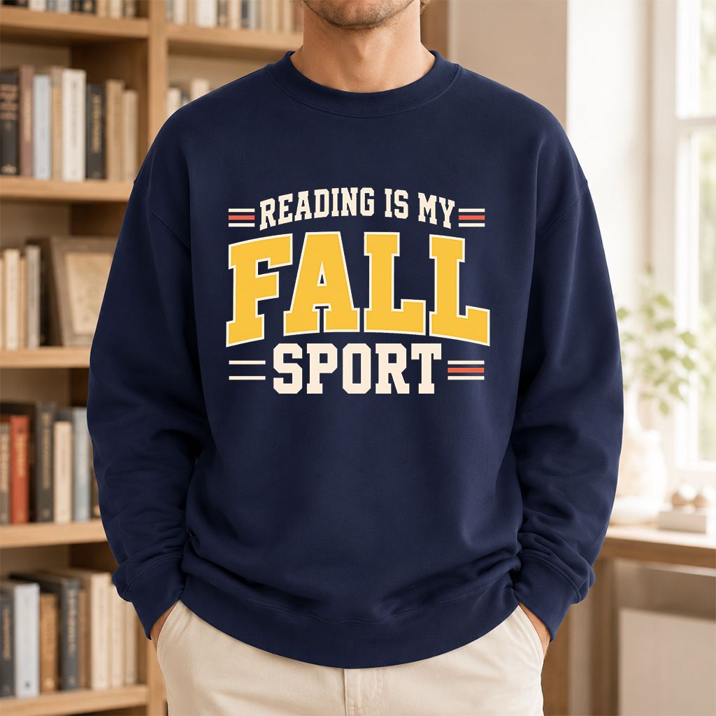 Reading Is My Fall Sport Printed Sweatshirt | Funny Book Lover Gift Navy