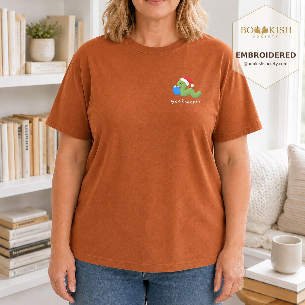 Bookworm Embroidered T-Shirt | Christmas Reader Gift Yam
