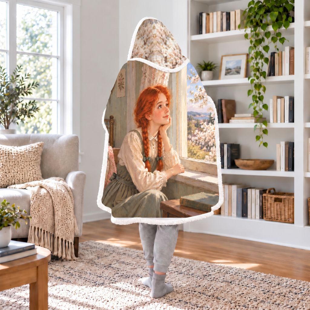 Anne Of Green Gables In Bloom Sherpa Hooded Blanket | Classics Reader Gift White