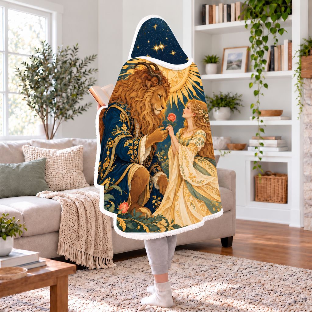 Beauty And The Beast Rose Sherpa Hooded Blanket | Fairytale Reader Gift White