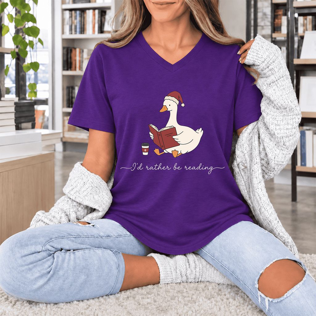 I'd Rather Be Reading Ultra-Soft V-Neck | Cozy Christmas Book Lover Gift Team Purple