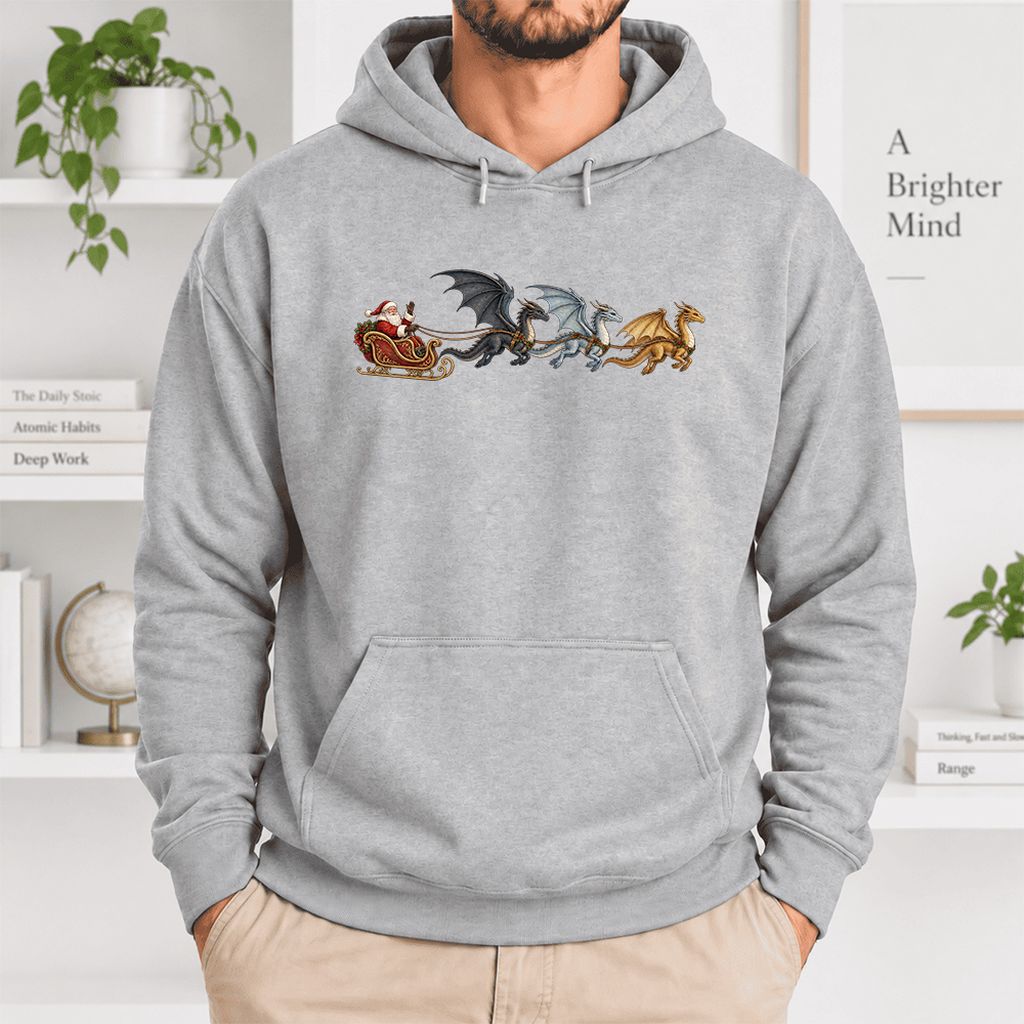Santa Claus on Dragon Sleigh Softstyle Hoodie | Christmas Reader Gift Sport Grey