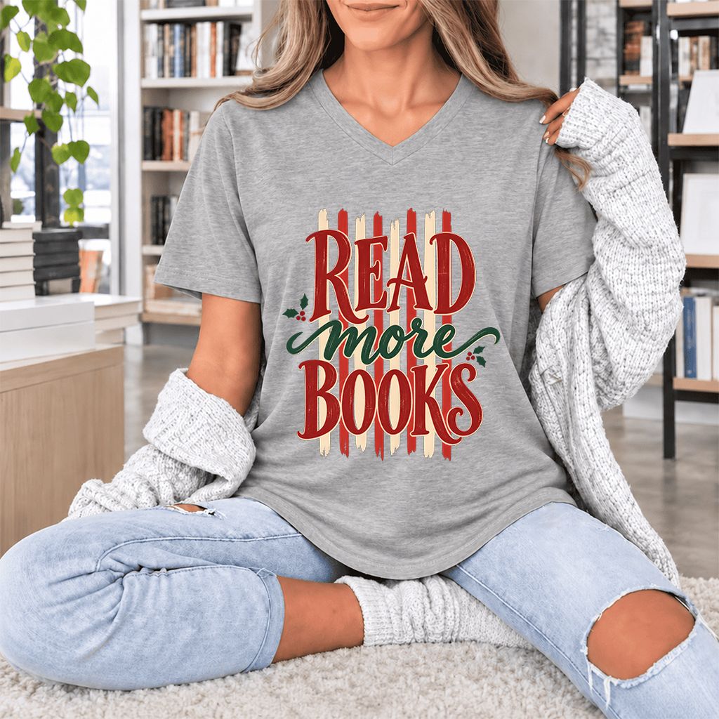 READ More BOOKS Ultra-Soft V-Neck | Christmas Book Lover Gift Athletic Heather
