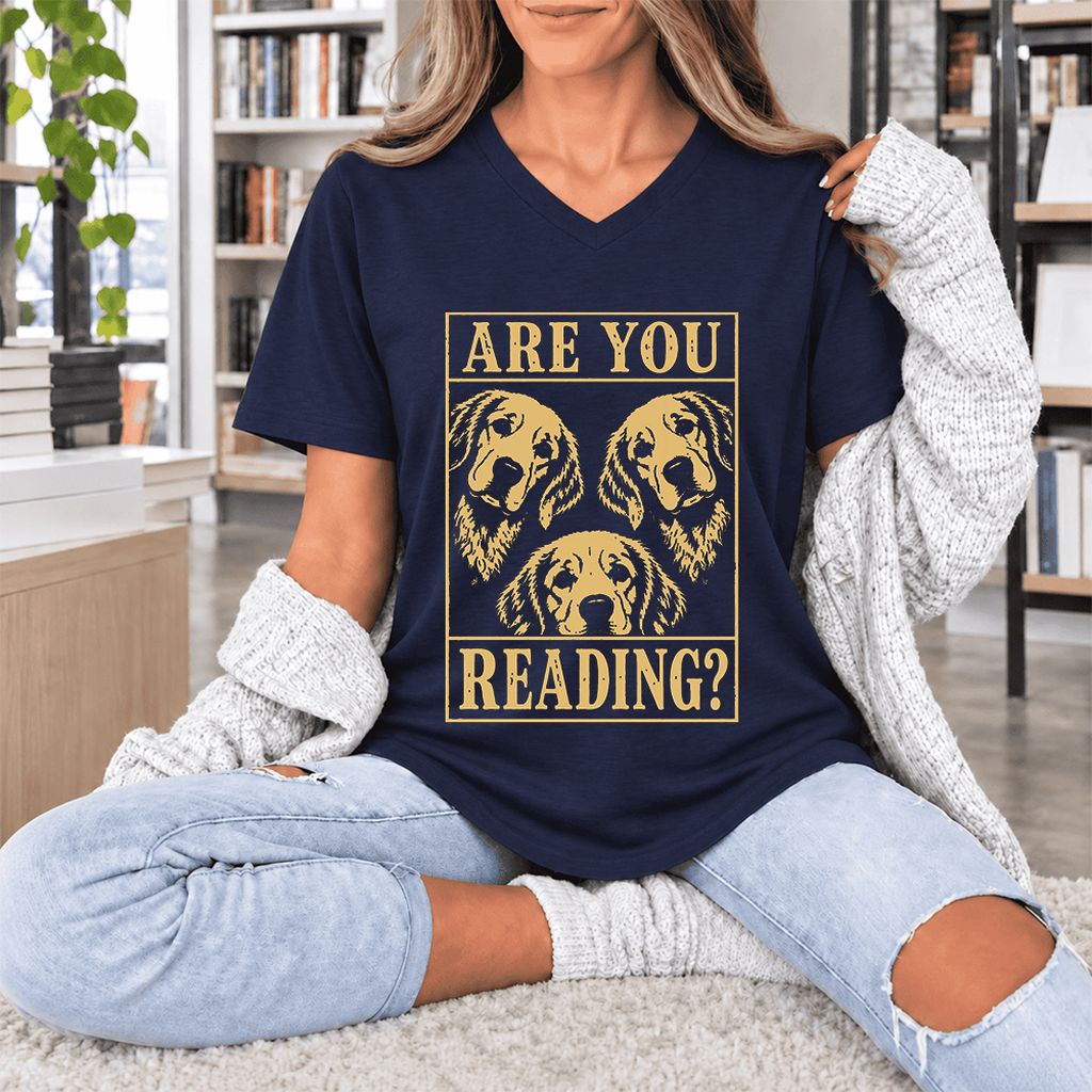 Are You Reading Golden Retriever Ultra-Soft V-Neck | Dog Lover Reader Gift Navy