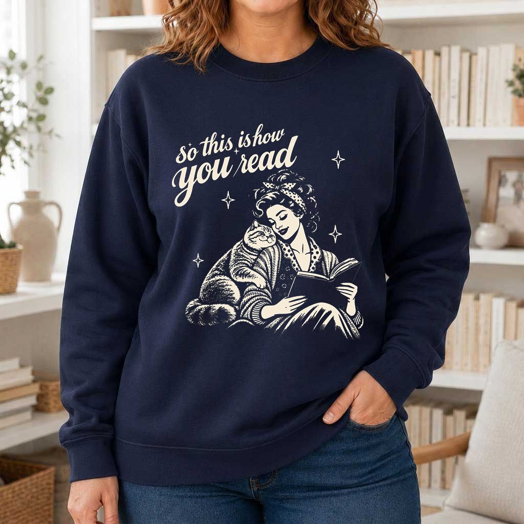 How You Read British Shorthair Printed Sweatshirt | Cat Lover Reader Gift Navy