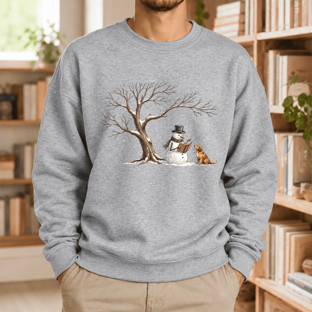 Golden Retriever And Snowman Softstyle Sweatshirt | Christmas Reader Gift Sport Grey