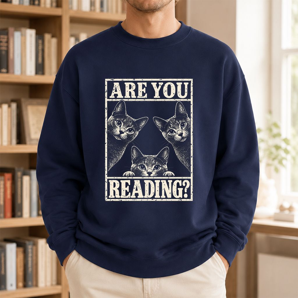 ARE YOU READING Russian Blue Printed Sweatshirt | Cat Lover Gift Navy
