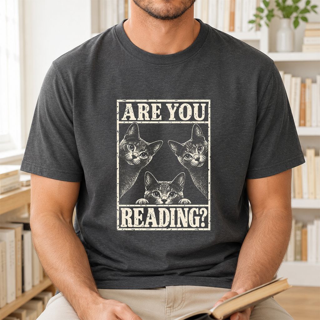 ARE YOU READING Russian Blue Printed T-Shirt | Cat Lover Gift Dark Heather