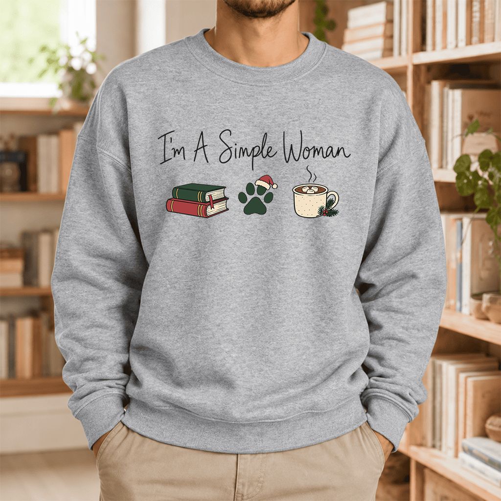 I'm A Simple Woman Softstyle Sweatshirt | Christmas Book Lover Gift Sport Grey