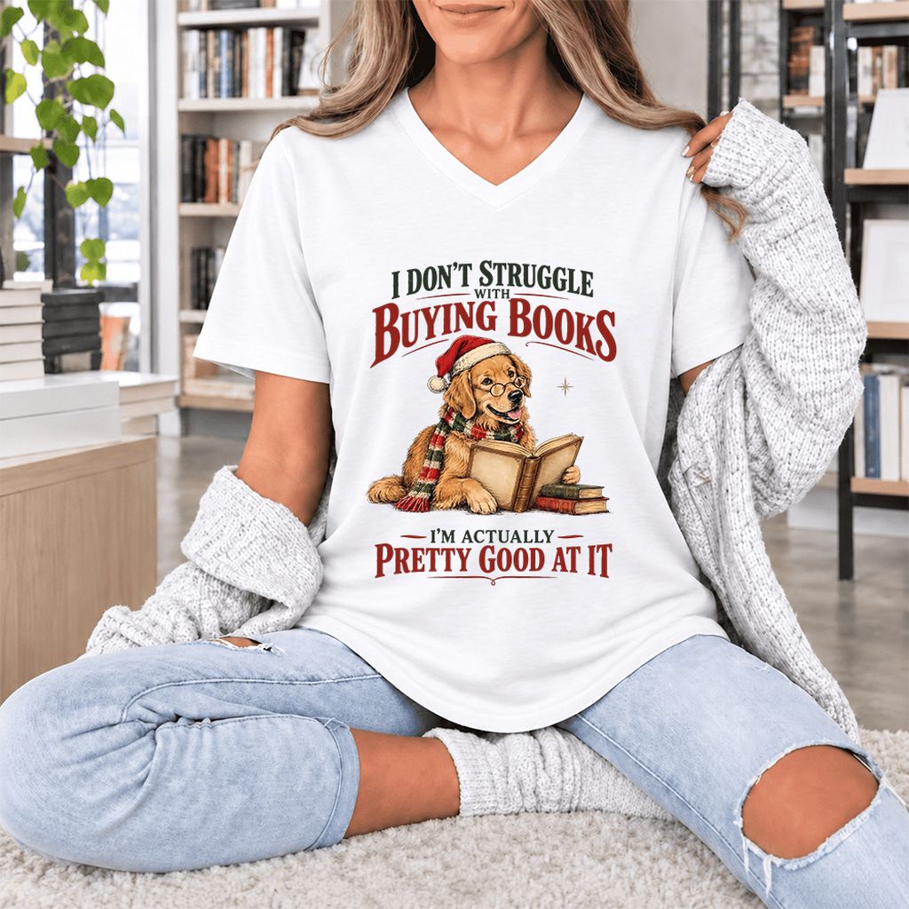 I Don’t Struggle With Buying Books Ultra-Soft V-Neck | Christmas Reader Gift White