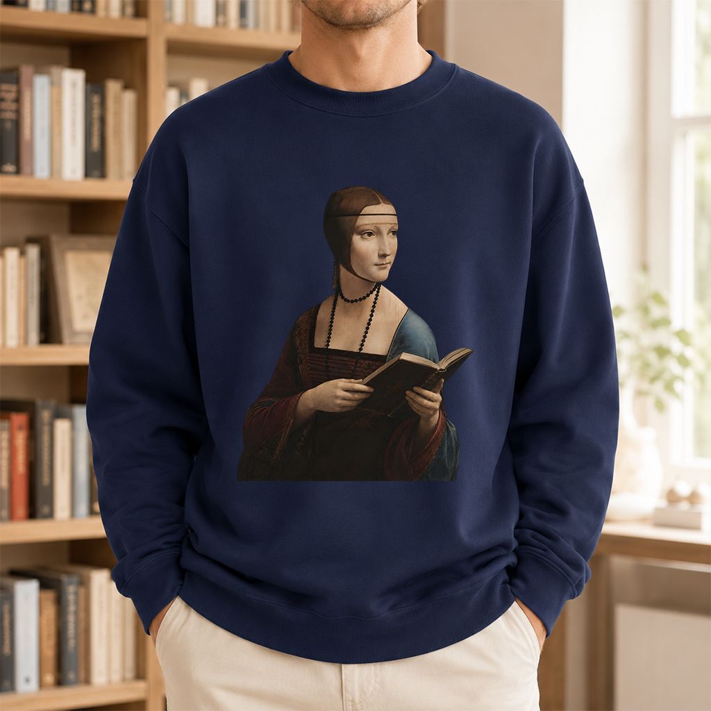 Cecilia Gallerani Reading Printed Sweatshirt | Literary Reader Gift Navy