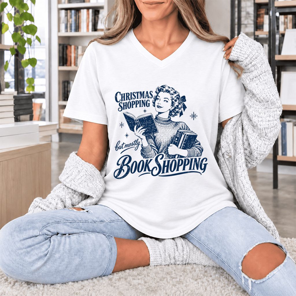 Christmas Shopping But Mostly Book Shopping Ultra-Soft V-Neck | Reader Gift White