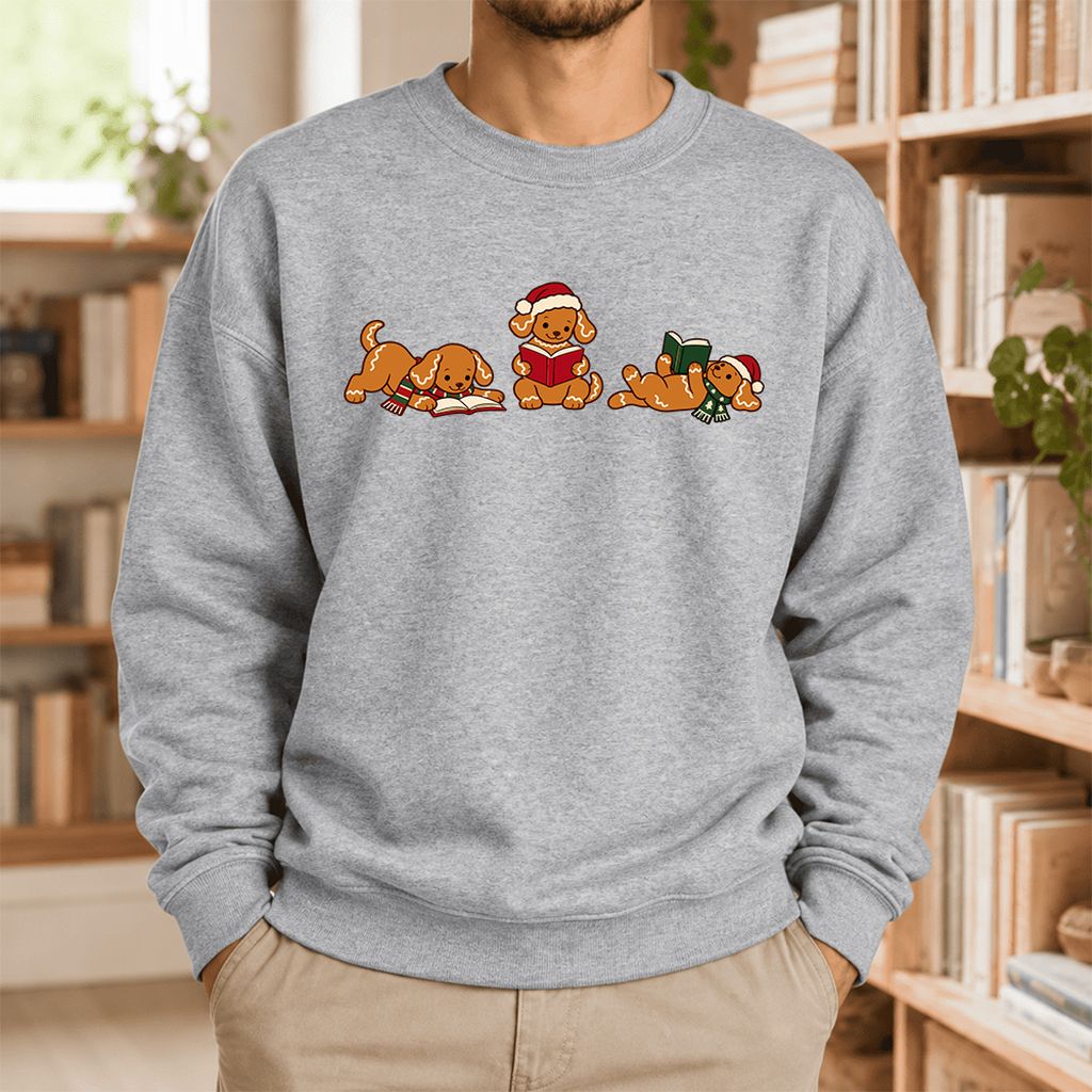 Golden Retriever Gingerbread Trio Softstyle Sweatshirt | Christmas Reader Gift Sport Grey