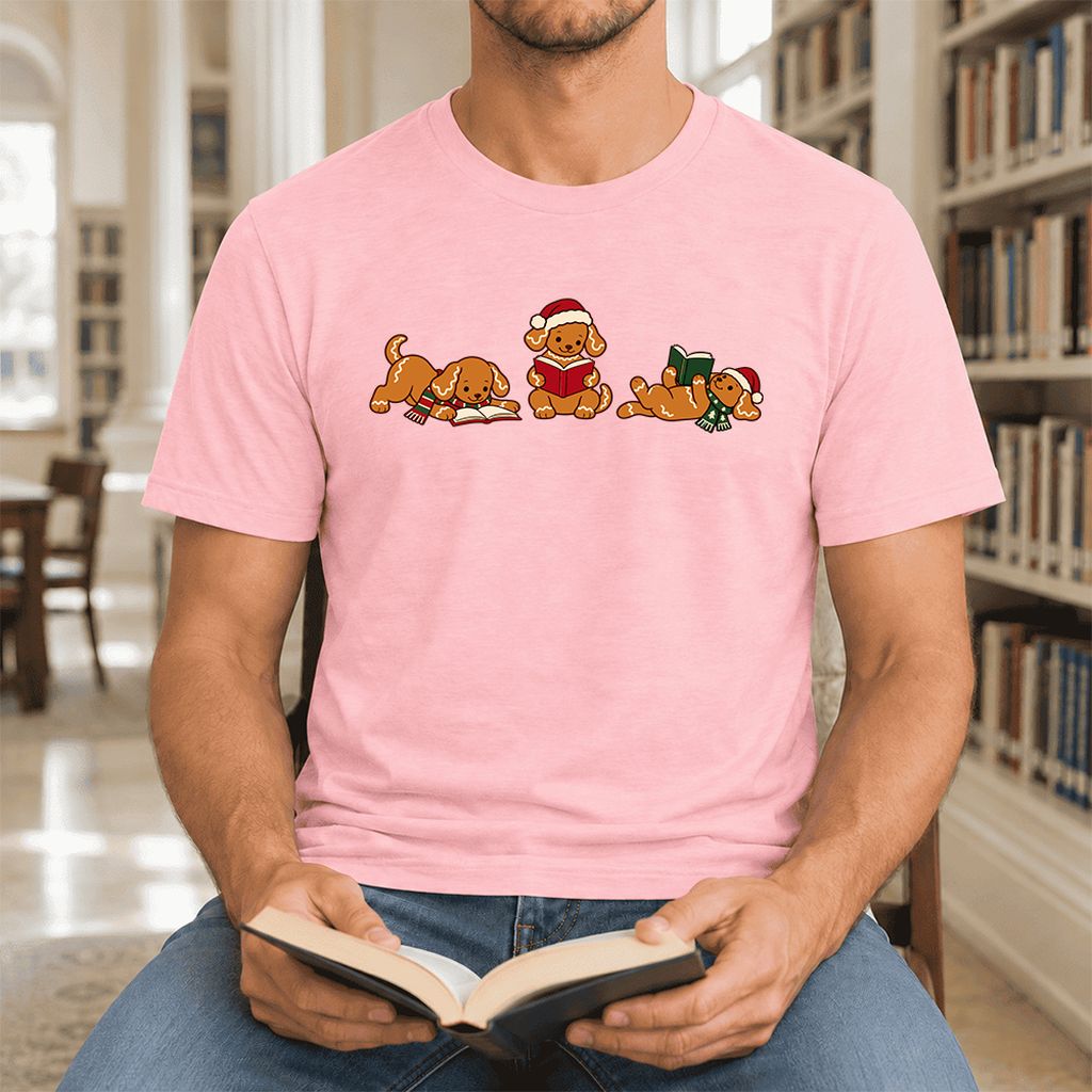 Golden Retriever Gingerbread Trio Ultra-Soft Cotton T-Shirt | Reader Gift Pink