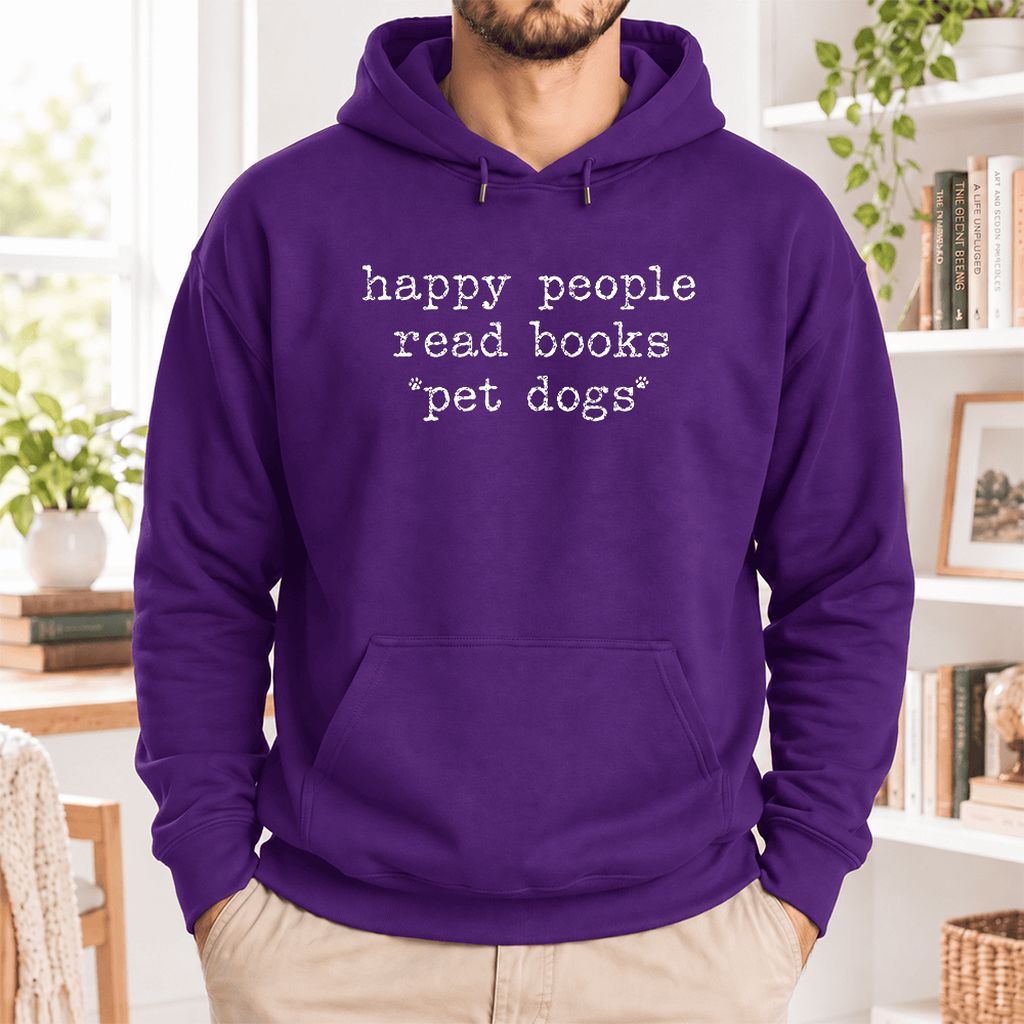 Happy People Read Books Pet Dogs Softstyle Hoodie | Dog Lover Reader Gift Purple