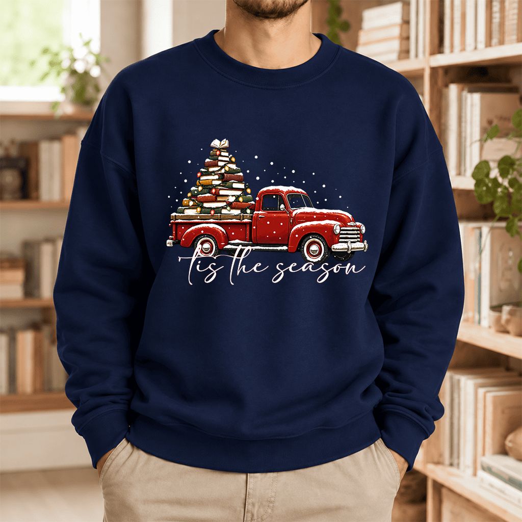 Tis The Season Softstyle Sweatshirt | Christmas Book Lover Gift Navy