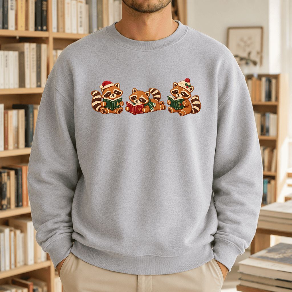 Cozy Christmas Cats Printed Sweatshirt | Holiday Reader Gift Sport Grey