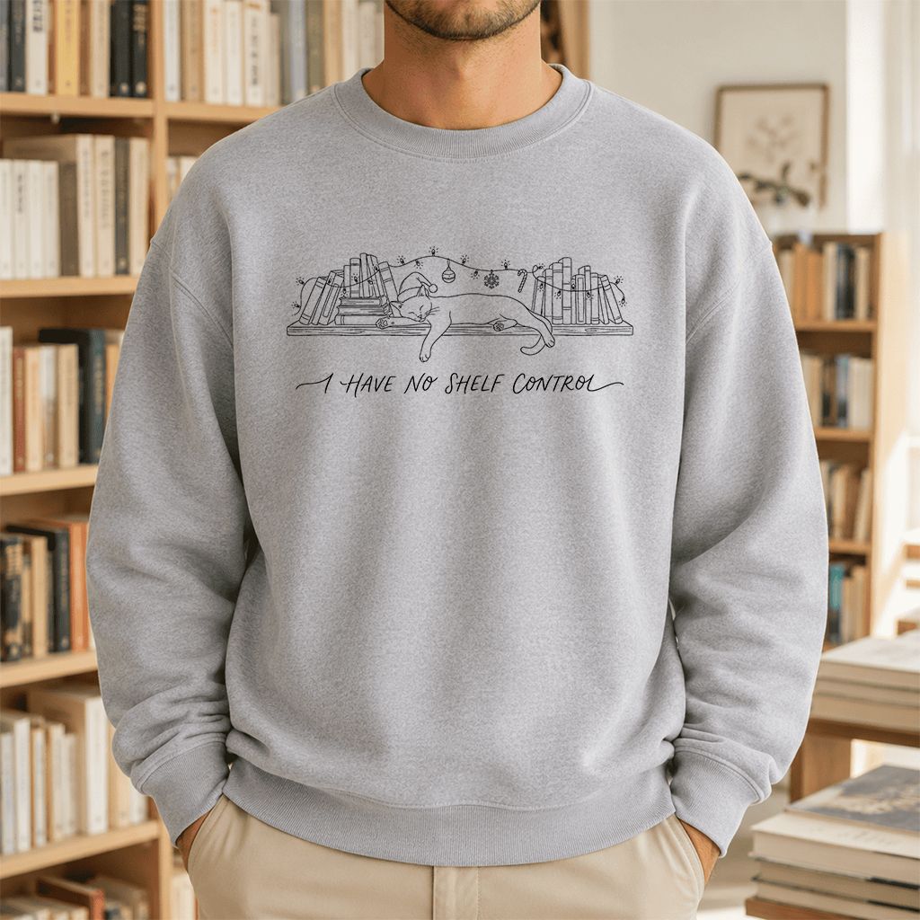 I Have No Shelf Control Printed Sweatshirt | Christmas Book Lover Gift Sport Grey