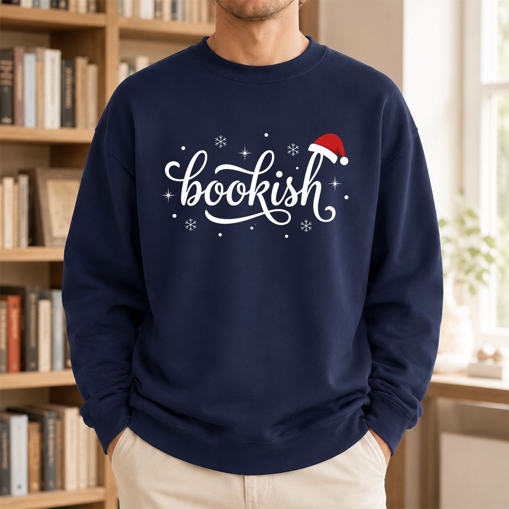 Snowy Bookish Printed Sweatshirt | Christmas Reader Gift Navy