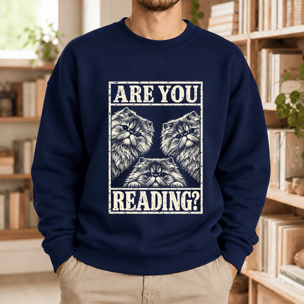 Are You Reading Persian Softstyle Sweatshirt | Cat Lover Reader Gift Navy