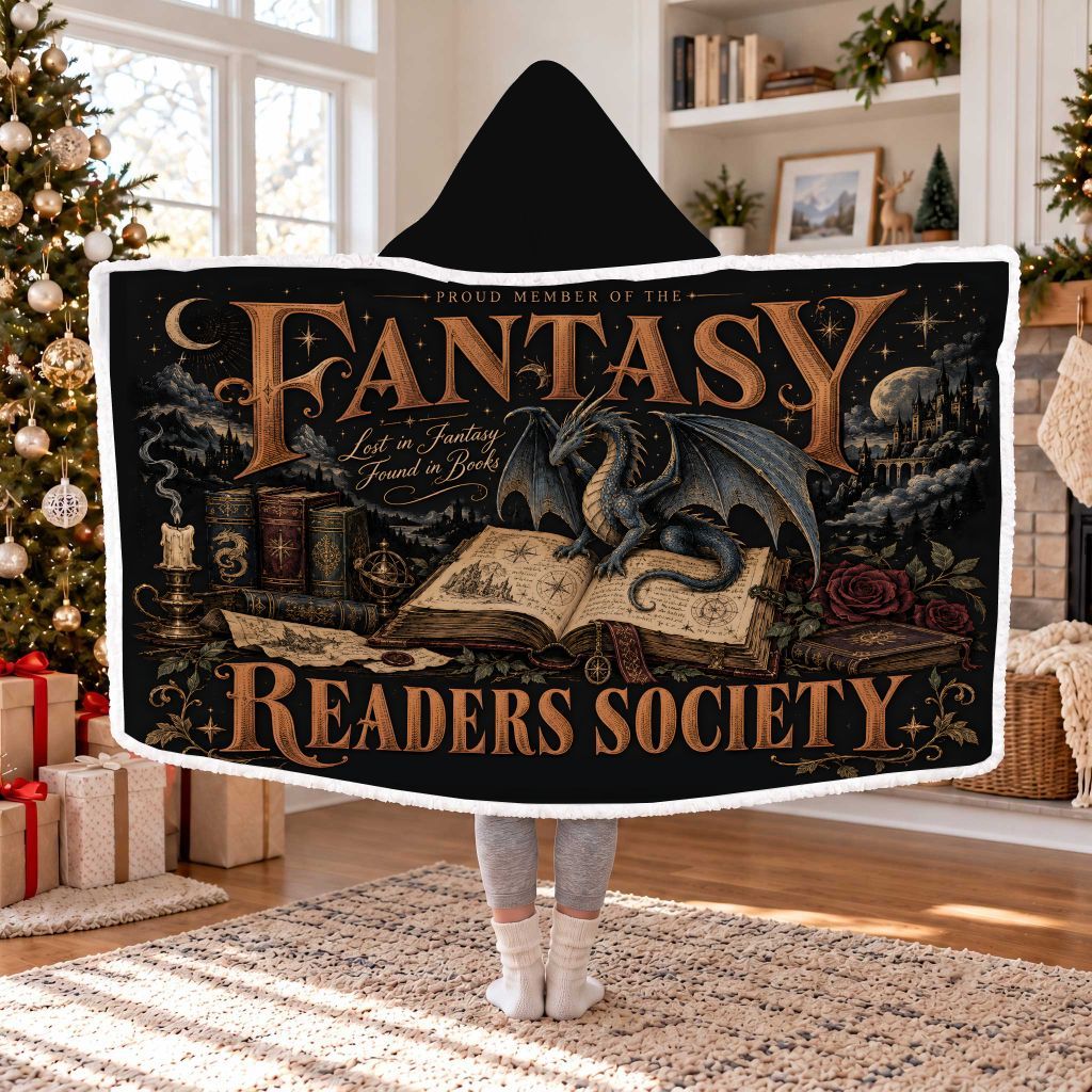 Fantasy Readers Society Sherpa Hooded Blanket | Fantasy Reader Gift White