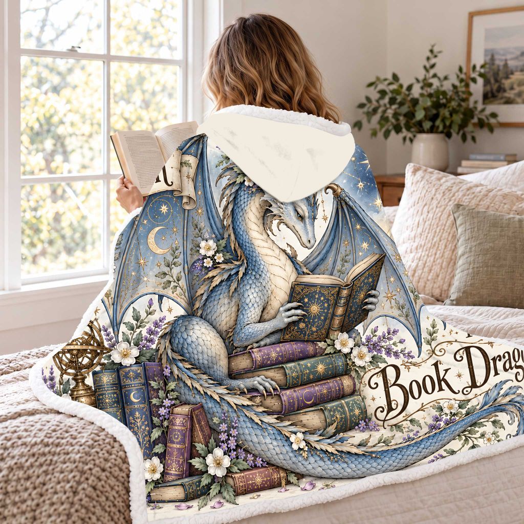 I Am Not A Bookworm I Am A Book Dragon Sherpa Hooded Blanket | Book Lover Gift White