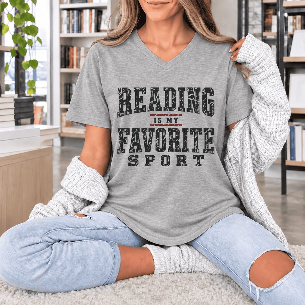 Reading Is My Favorite Sport Ultra-Soft V-Neck | Book Lover Gift Athletic Heather