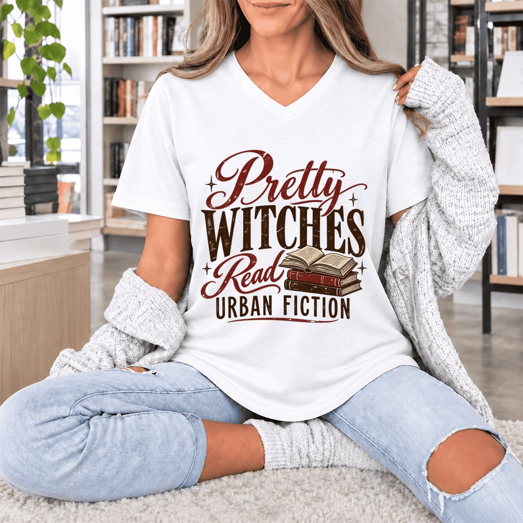 Pretty Witches Read Urban Fiction Ultra-Soft V-Neck | Bold Book Lover Gift White