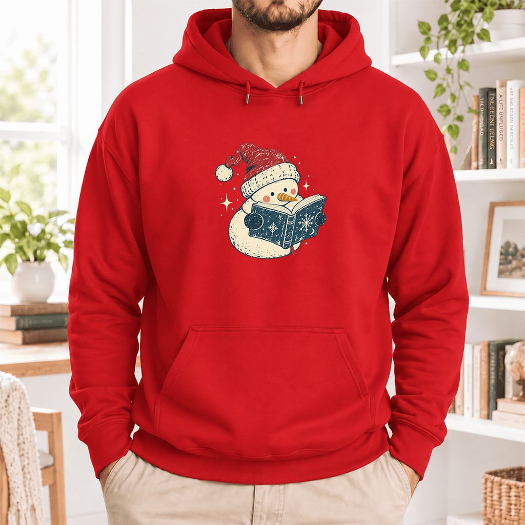 Reading Snowman Christmas Softstyle Hoodie | Cozy Christmas Reader Gift Red