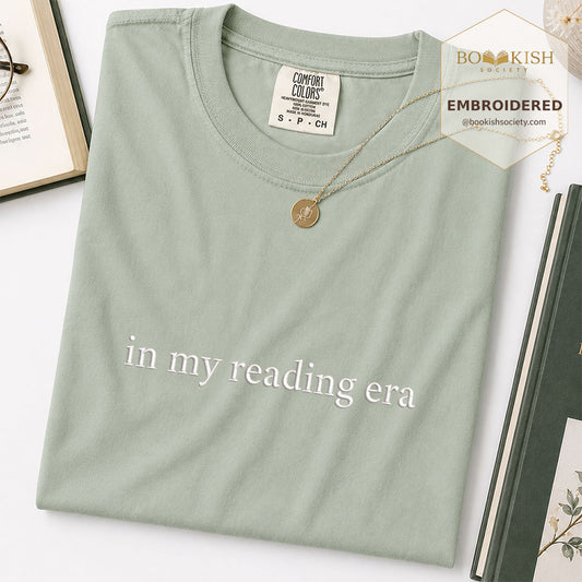 Embroidered In My Reading Era Comfort Color ® T-shirt Book Lover Gift Bay