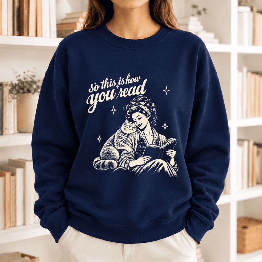 How You Read British Shorthair Softstyle Sweatshirt | Cozy Book & Cat Lover Gift Navy