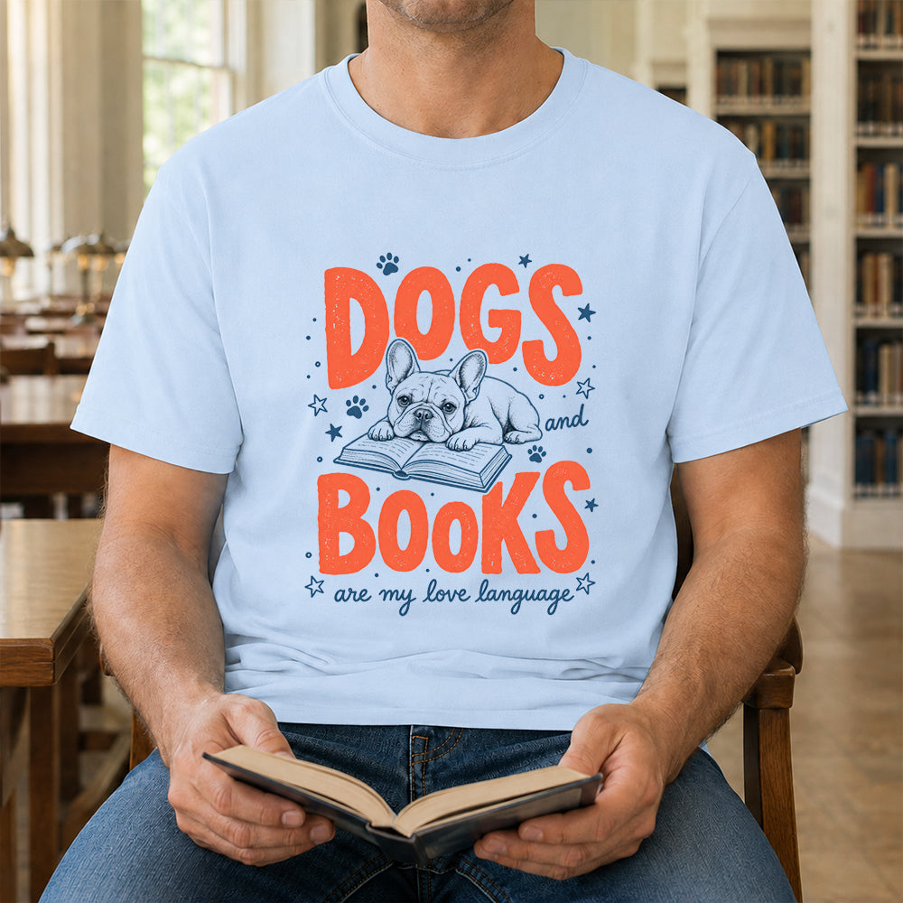 Dogs And Books Are My Love Language Sport Cotton T-Shirt | Dog Lover & Reader Gift Light Blue