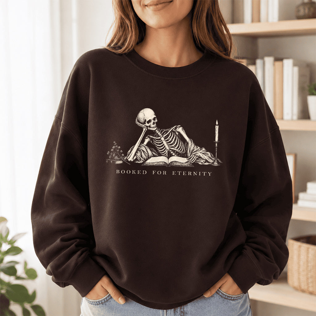 Booked For Eternity Crewneck Sweatshirt | Halloween Reader Gift Dark Chocolate