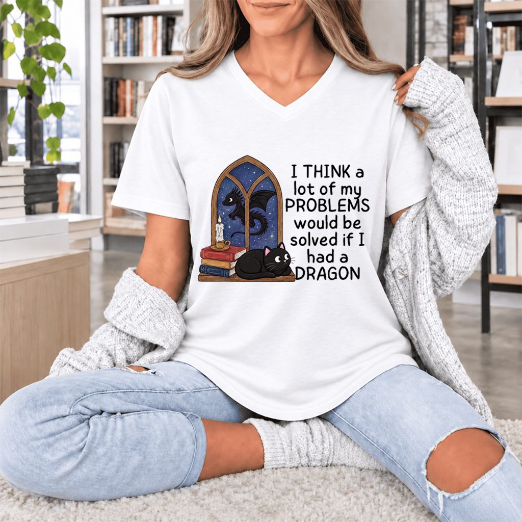 If I Could Have A Dragon Ultra-Soft V-Neck | Fantasy Reader Gift White