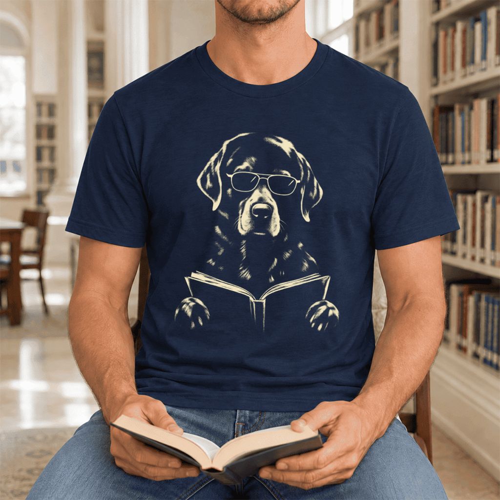 Labrador Retriever Reading Book Ultra-Soft Cotton T-Shirt | Dog Mom Reader Gift Navy
