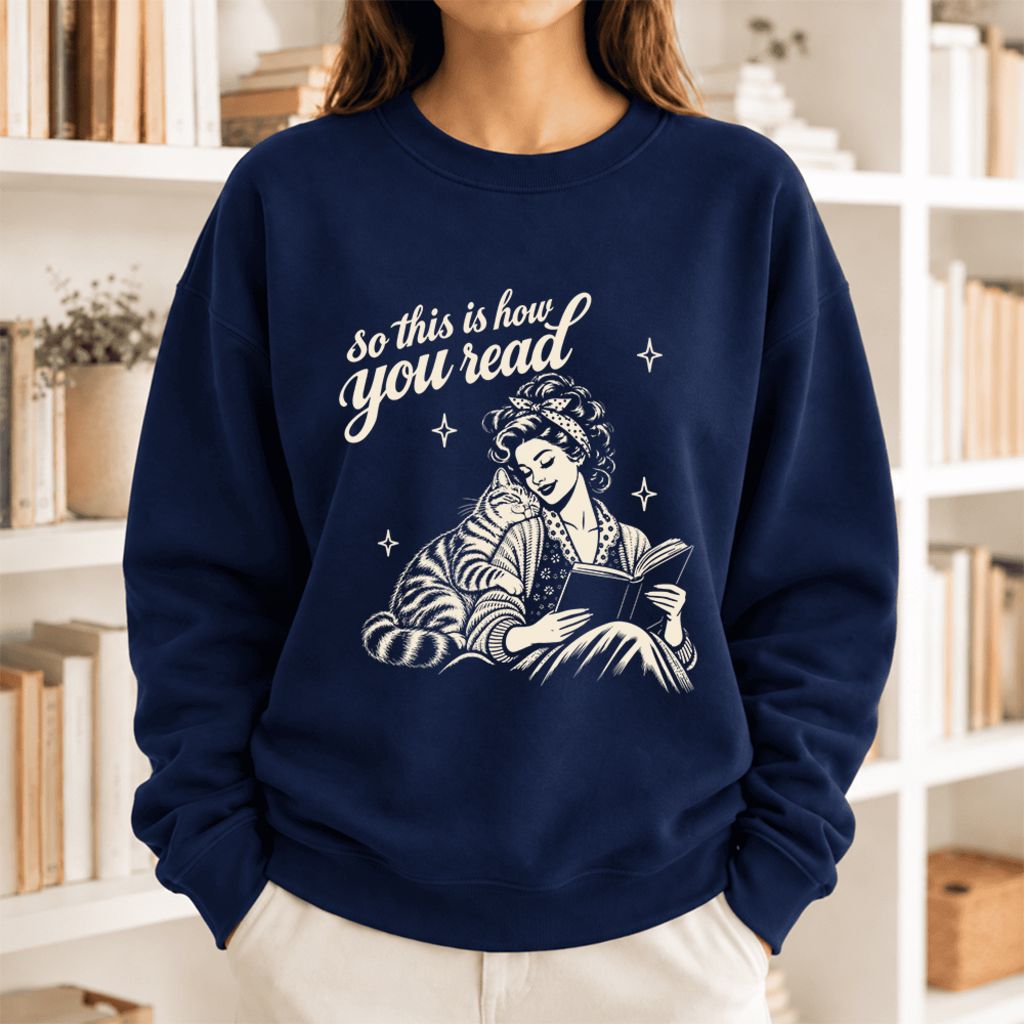 How You Read American Shorthair Softstyle Sweatshirt | Cozy Cat & Book Lover Gift Navy
