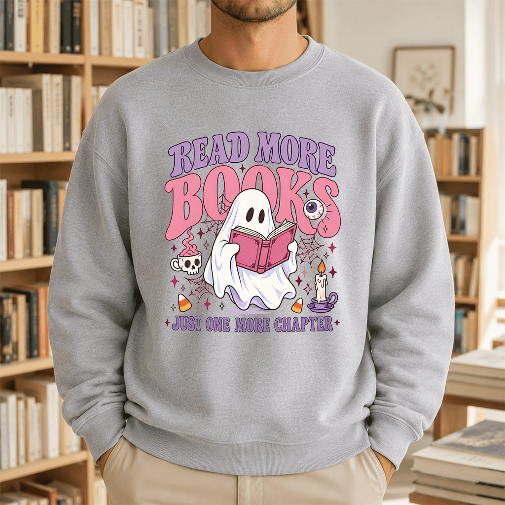 Read More Books Printed Sweatshirt | Halloween Book Lover Gift Sport Grey