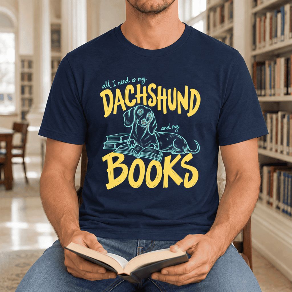 All I Need Is My Dachshund And My Books Ultra-Soft Cotton T-Shirt | Gift Navy