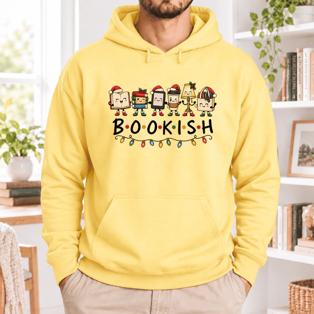 Christmas Bookish Things Softstyle Hoodie | Christmas Gift For Readers Yellow Haze