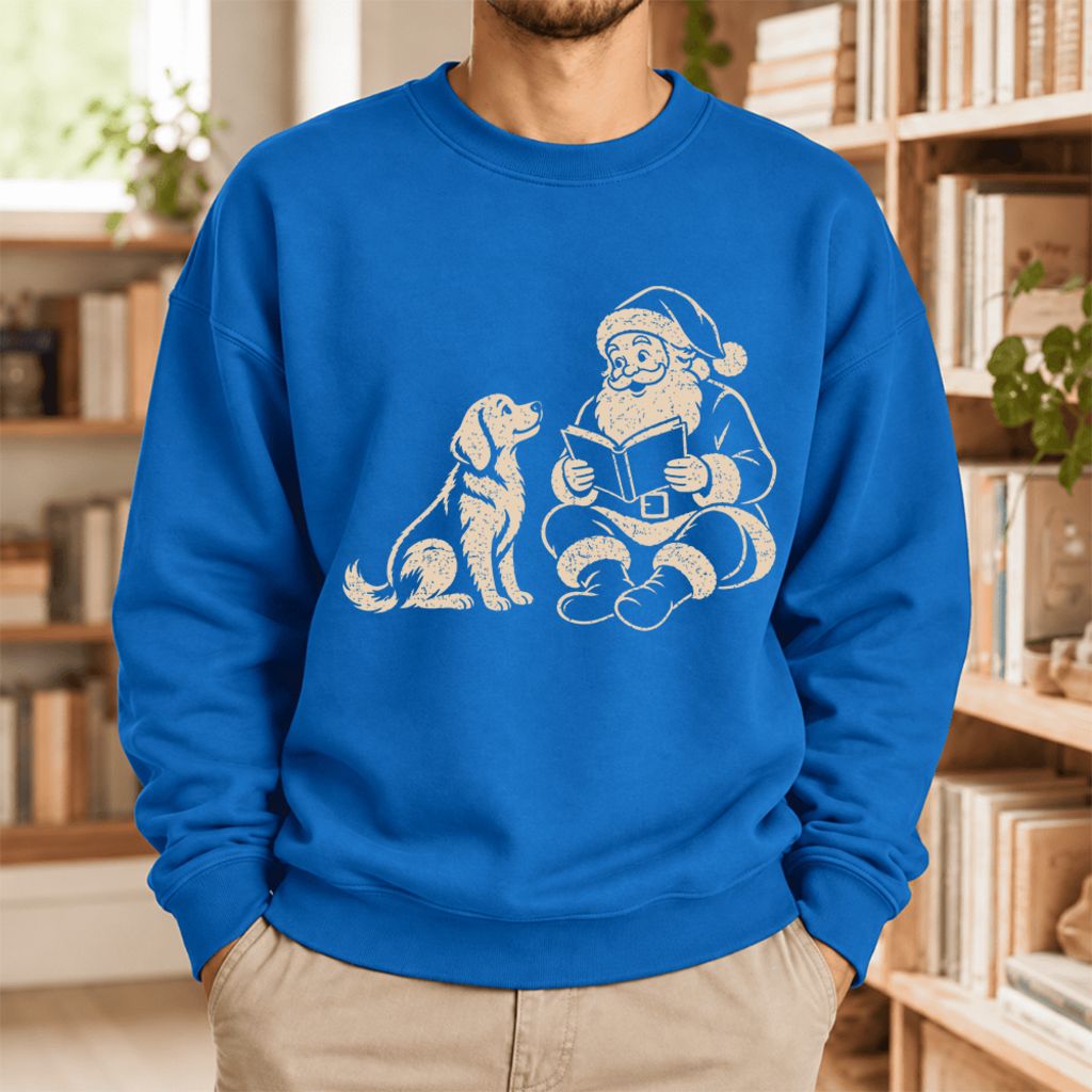 Funny Dog With Reading Santa Softstyle Sweatshirt | Christmas Book Lover Gift Royal