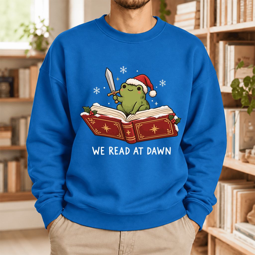 We Read At Dawn Frog Softstyle Sweatshirt | Christmas Book Lover Gift Royal