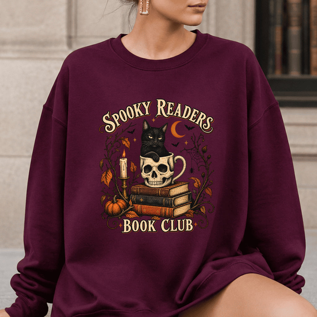 Spooky Reader Book Club Crewneck Sweatshirt | Halloween Book Lover Gift Maroon
