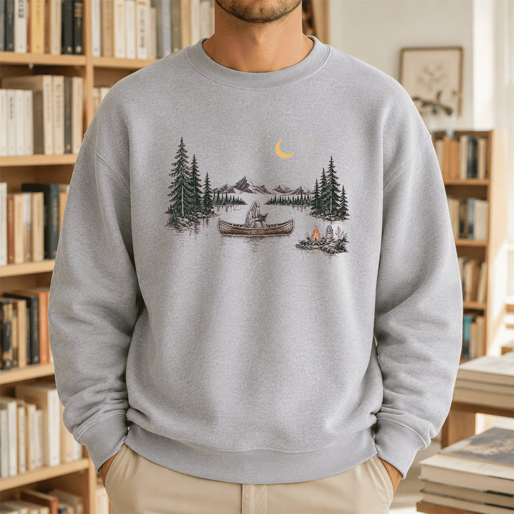 Reading Ghost On The Boat Printed Sweatshirt | Halloween Reader Gift Sport Grey